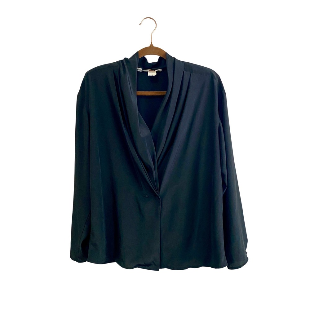 Vintage Alexandria Black Draped‎ Surplice Blouse Size 12 Shoulder Pads USA